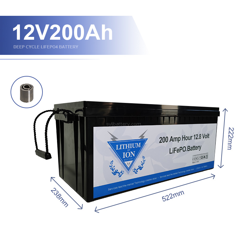 Batterie au lithium LiFePO4 12 V 200 Ah, BMS 200 A intégré, puissance de charge maximale de 2 560 W, jusqu'à 15 000 cycles et durée de vie de 10 ans, parfaite pour le stockage de l'énergie solaire, l'alimentation de secours, les camping-cars, le camping, hors réseau.